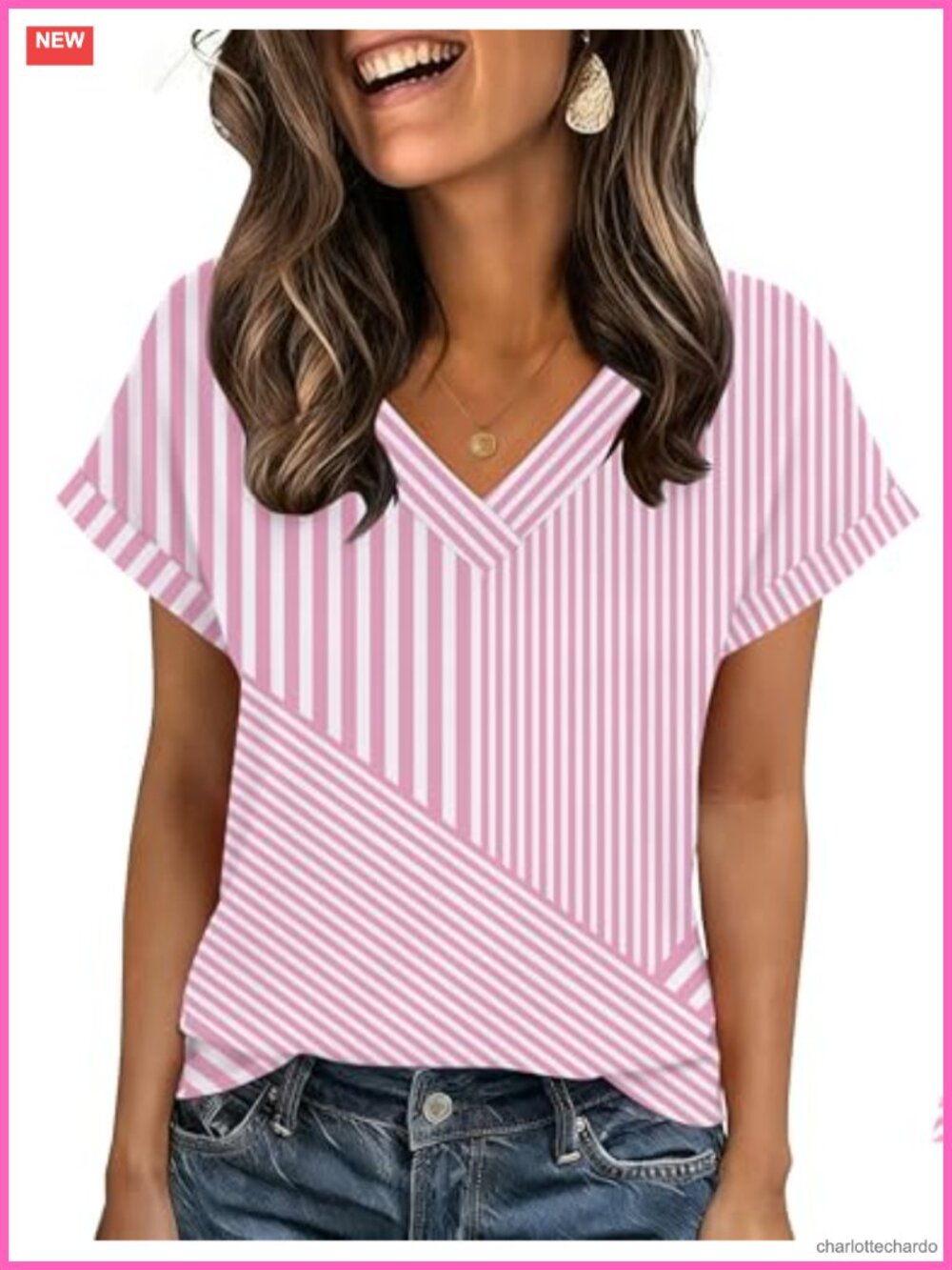 Women's V-Neck Short Sleeve T-Shirt Rolled Sleeves Polyester Spandex